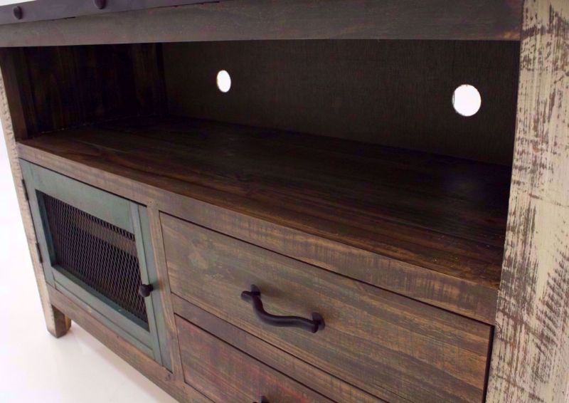 Rustic Multi-Color Amarillo TV Stand 52” Showing the Shelf Space | Home Furniture Plus Mattress