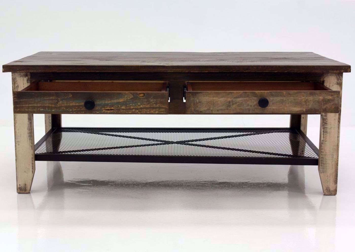 Rustic Multi-Colored Amarillo Coffee Table, Front Facing With the Drawers Open | Home Furniture Plus Mattress
