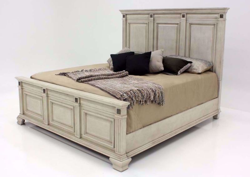 Distressed White Passages King Size Bed at an Angle | Home Furniture Plus Mattress