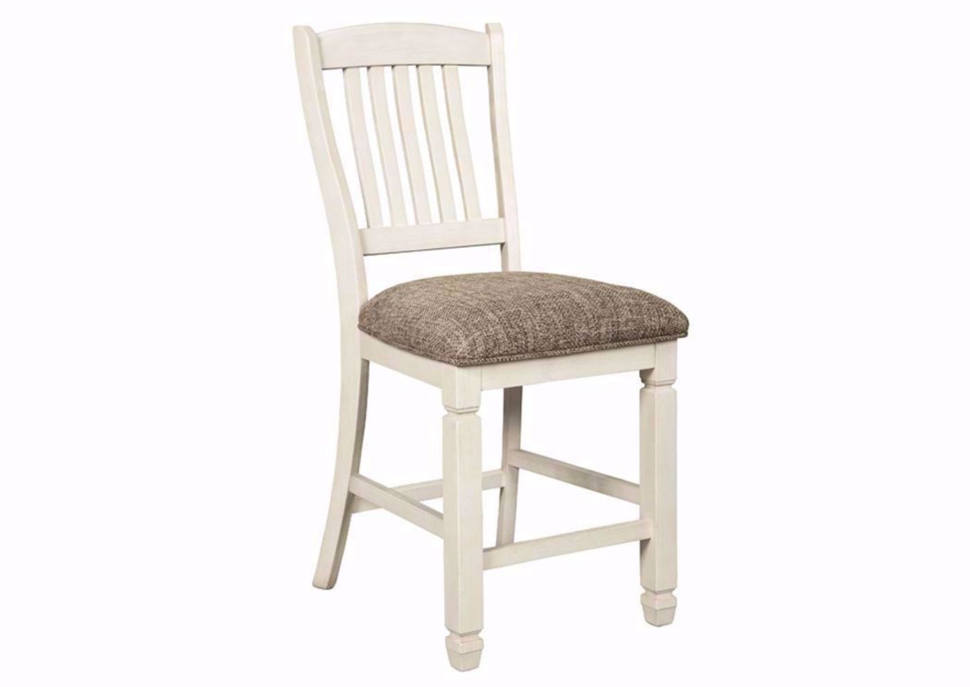 Angle View of the Antique White Bolanburg Barstool by Ashley Furniture at an Angle | Home Furniture Plus Mattress