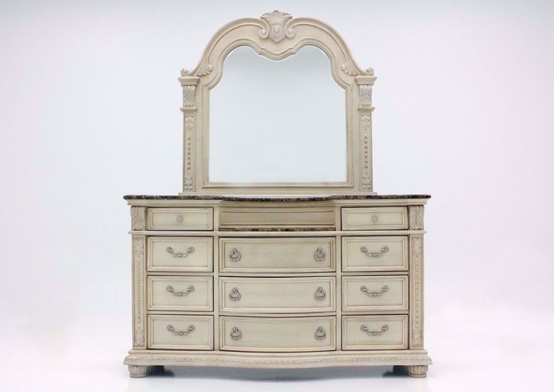 Antique White Stanley Dresser with Mirror Facing Front | Home Furniture Plus Mattress