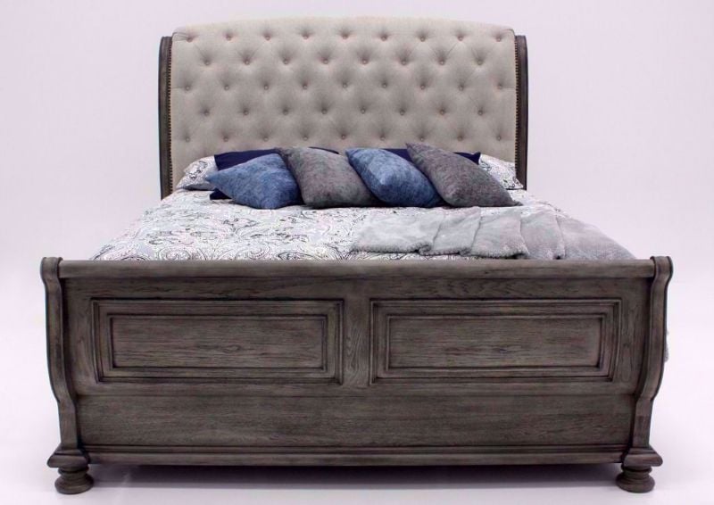 Gray Pecan Lake Way Upholstered King Size Bed Facing Front | Home Furniture Plus Mattress