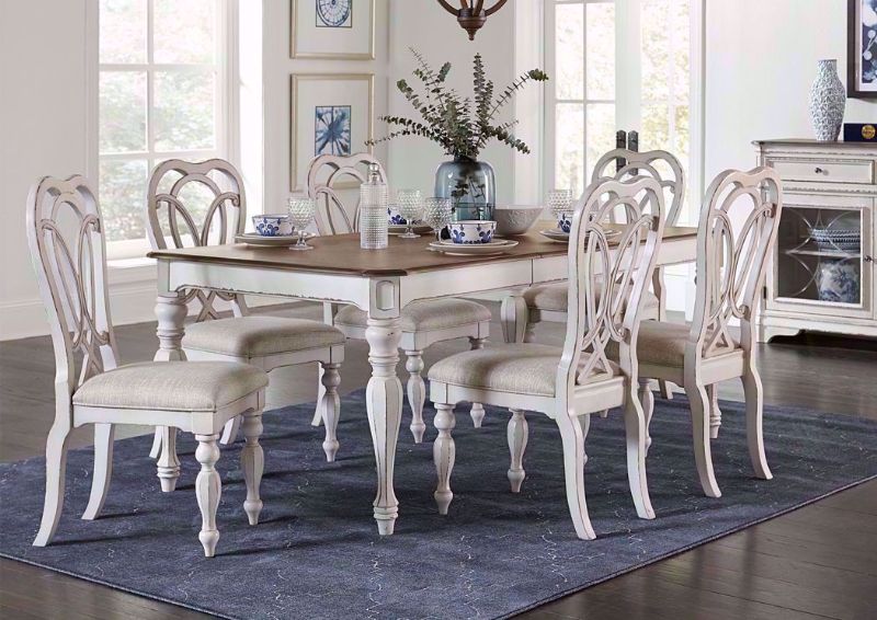White Giovanni Dining Table Set by Standard in a Room Setting. Includes a Table and Six Chairs | Home Furniture Plus Bedding