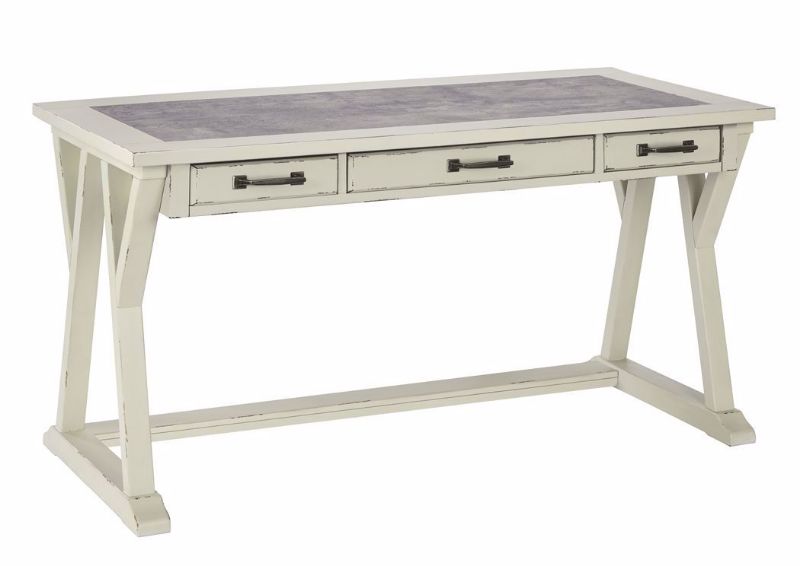 Jonileen Desk by Ashley Furniture with 3 Drawers and Open Base, Angle | Home Furniture Plus Mattress