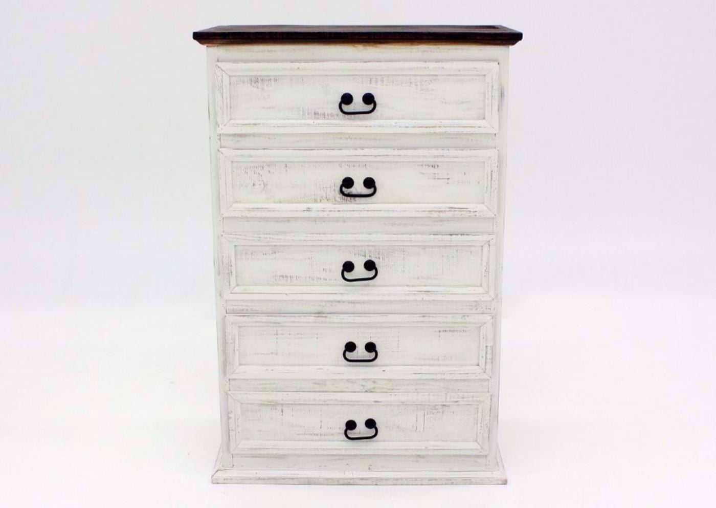 Rustic White Mansion 5 Drawer Bedroom Chest Facing Front | Home Furniture Plus Mattress