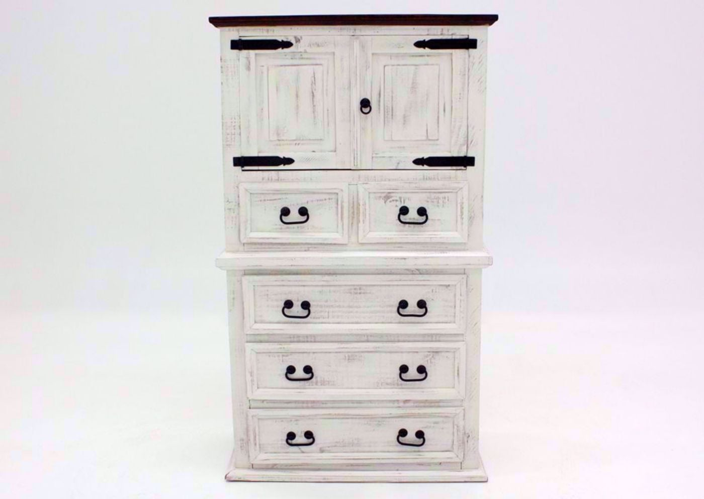 Rustic White Mansion Door Chest of Drawers Facing Front | Home Furniture Plus Mattress