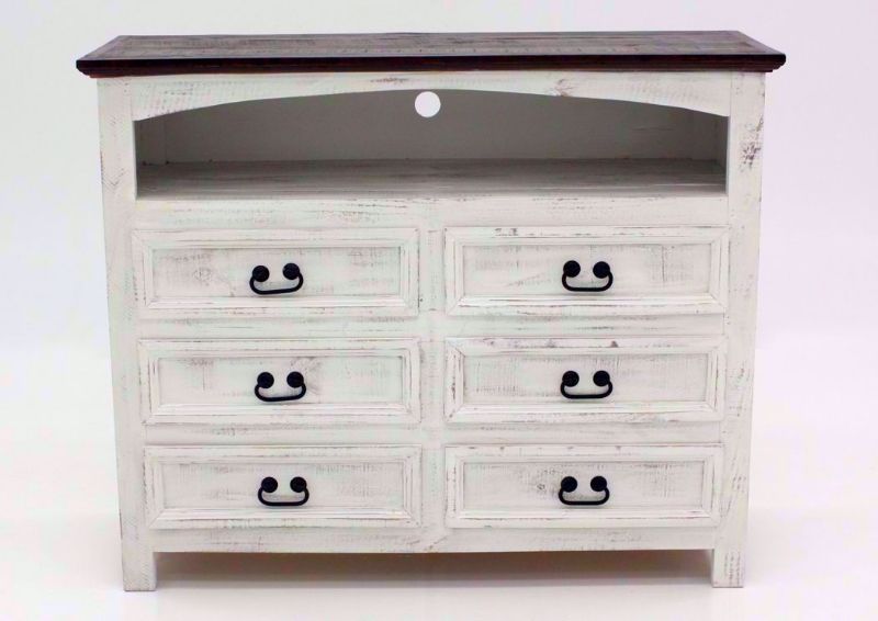 Rustic White Mansion TV or Media Chest of Drawers Facing Front | Home Furniture Plus Mattress