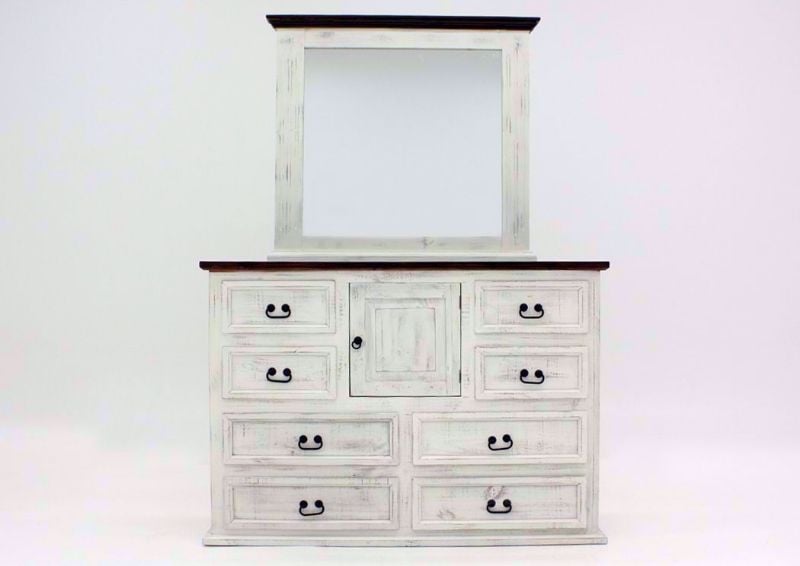 Rustic White Mansion Dresser with Mirror Facing Front | Home Furniture Plus Mattress