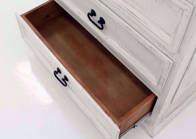 Rustic White Mansion 5 Drawer Bedroom Chest Showing the Drawer Interior | Home Furniture Plus Mattress