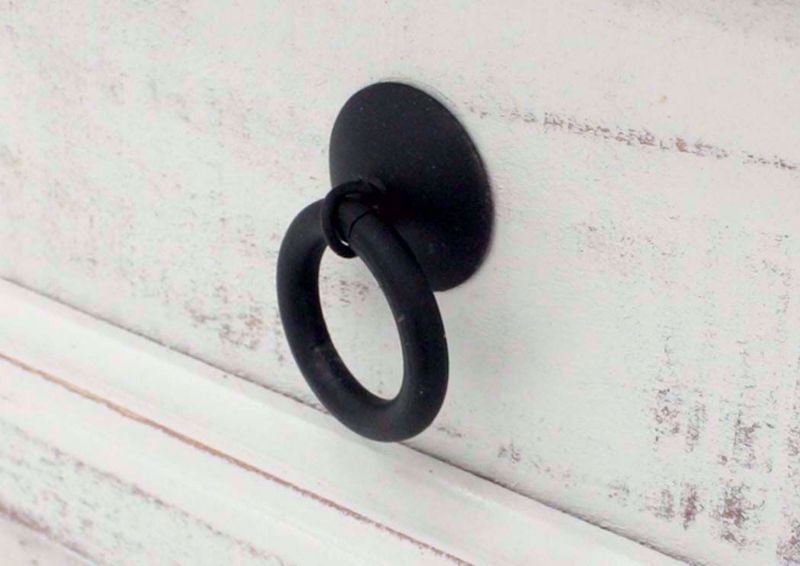 White Distressed Mansion Nightstand Metal Door Pull Detail | Home Furniture Plus Mattress