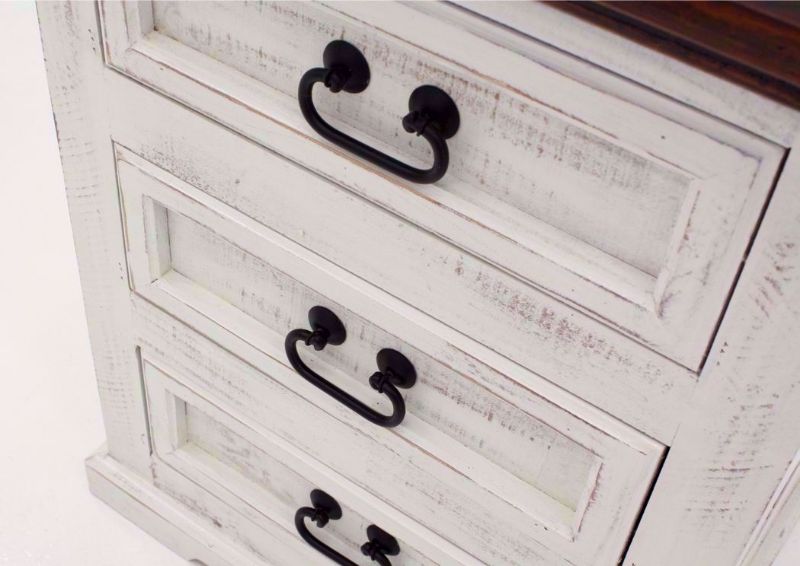 Distressed White Mansion 3 Drawer Nightstand Drawer Front Details | Home Furniture Plus Mattress
