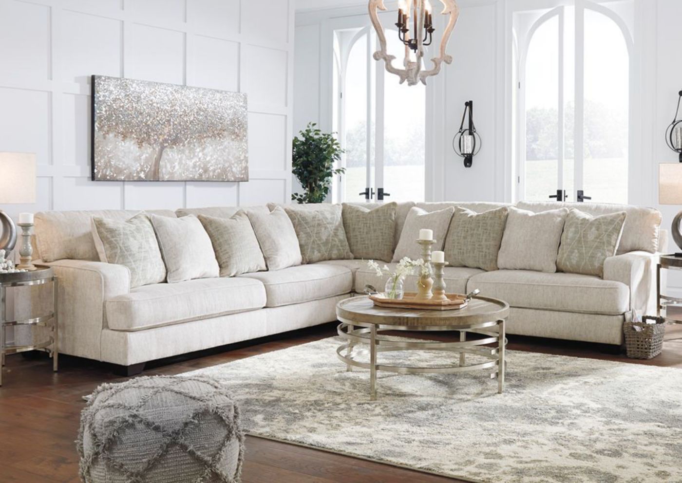 Off White Rawcliffe Sectional Sofa by Ashley Furniture in a Room Setting | Home Furniture Plus Mattress