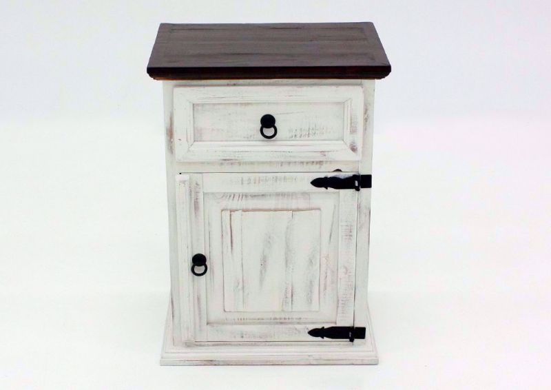 White Distressed Mansion Nightstand Facing Front | Home Furniture Plus Mattress