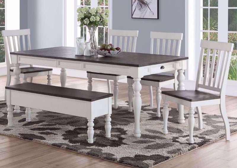 White Two-Tone Joanna Dining Table and Bench Set in a Room Setting | Home Furniture Plus Bedding
