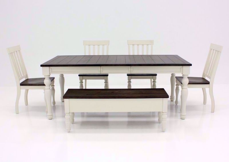 White Two-Tone Joanna Dining Table and Bench Set Facing Front | Home Furniture Plus Bedding
