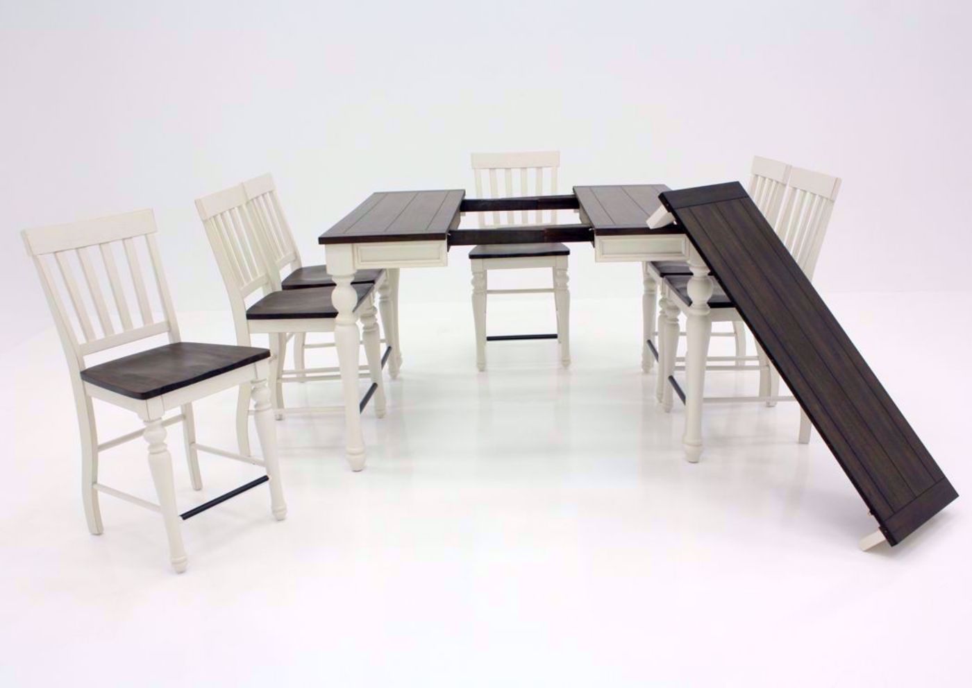 White Two-Tone Joanna Dining Table and Chair Set Facing Front With Leaf Out of Table | Home Furniture Plus Bedding