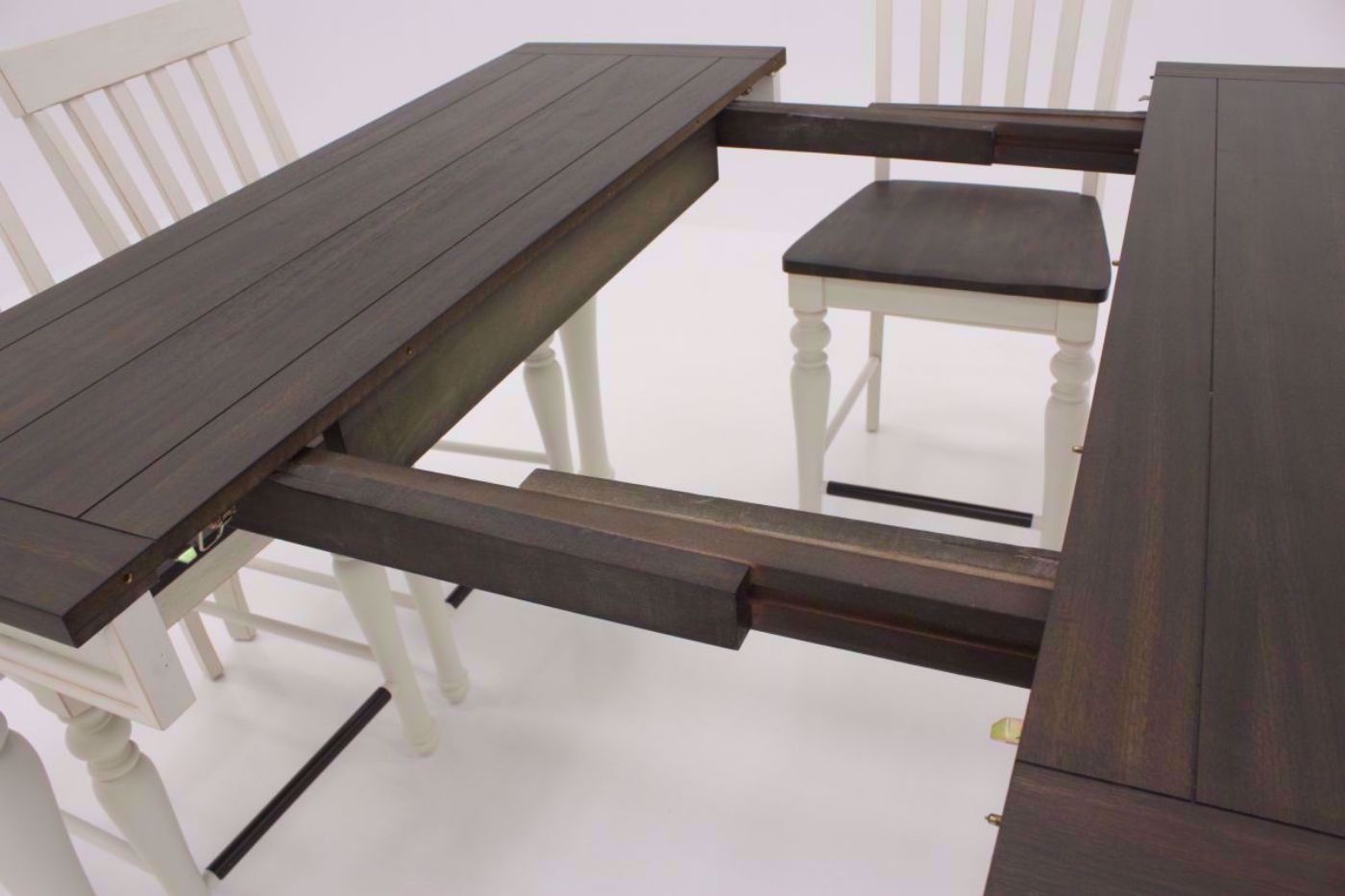 White Two-Tone Joanna Dining Table and Chair Set Showing the Leaf Opening | Home Furniture Plus Bedding