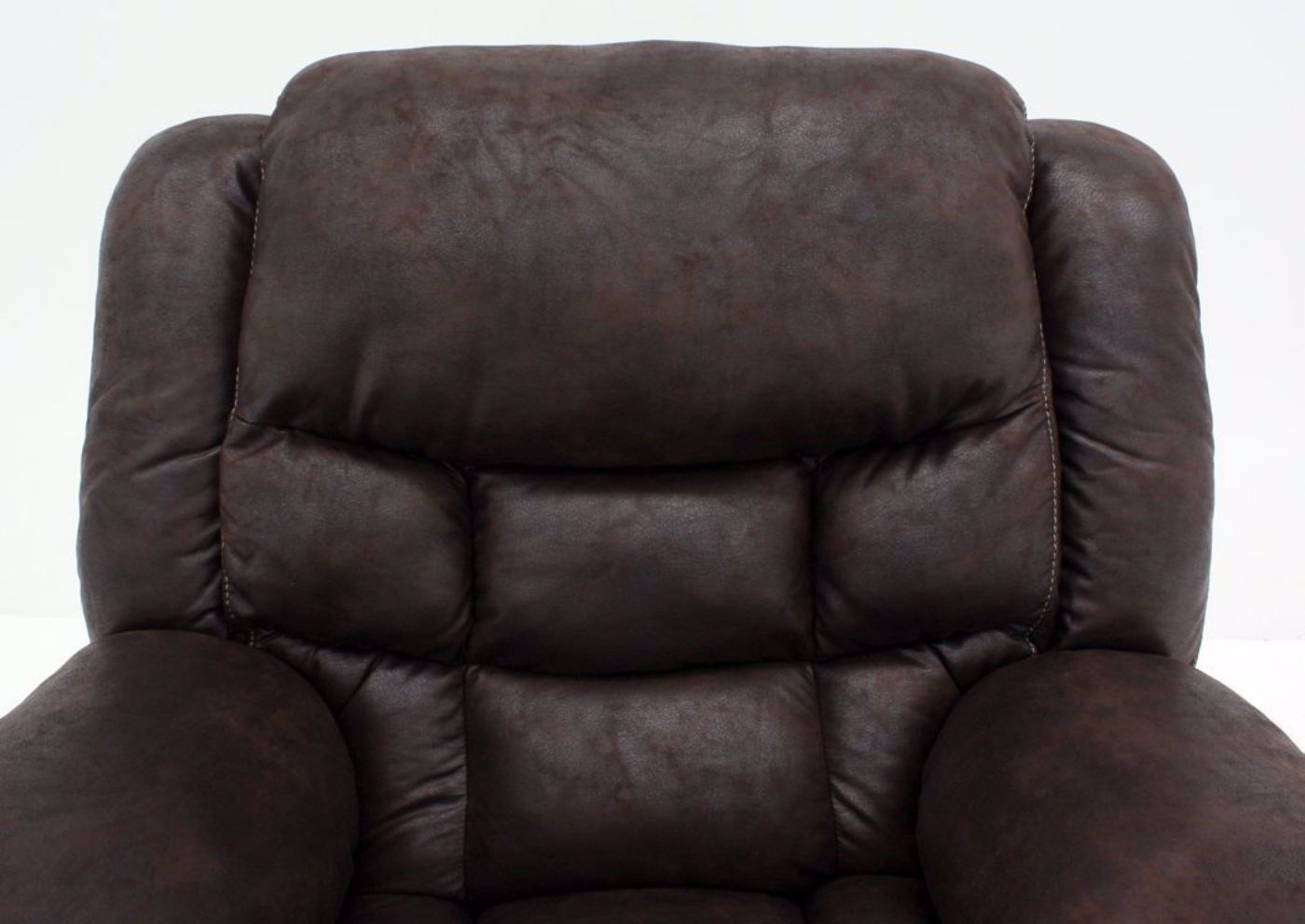 Front Facing Close Up of the Headrest and Back Cushion of the Dark Brown Wrangler Recliner | Home Furniture Plus Bedding