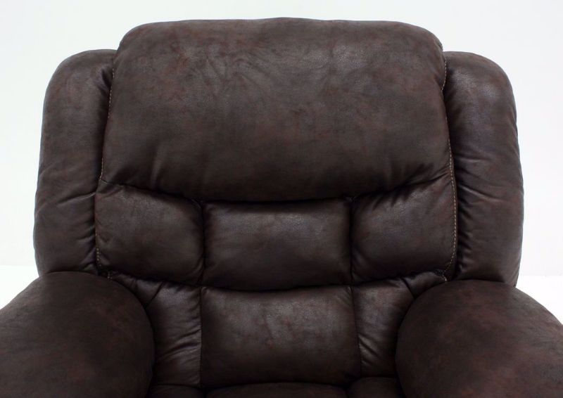 Front Facing Close Up of the Headrest and Back Cushion of the Dark Brown Wrangler Recliner | Home Furniture Plus Bedding
