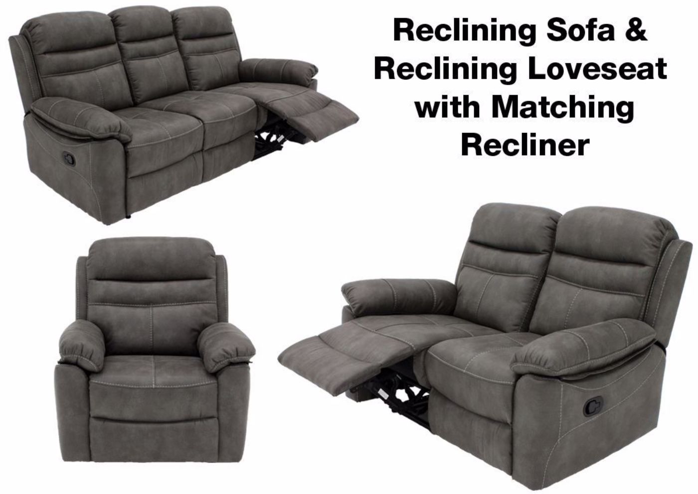 Gray Slate Reclining Sofa Set Which Includes Sofa, Loveseat and Recliner | Home Furniture Plus Mattress