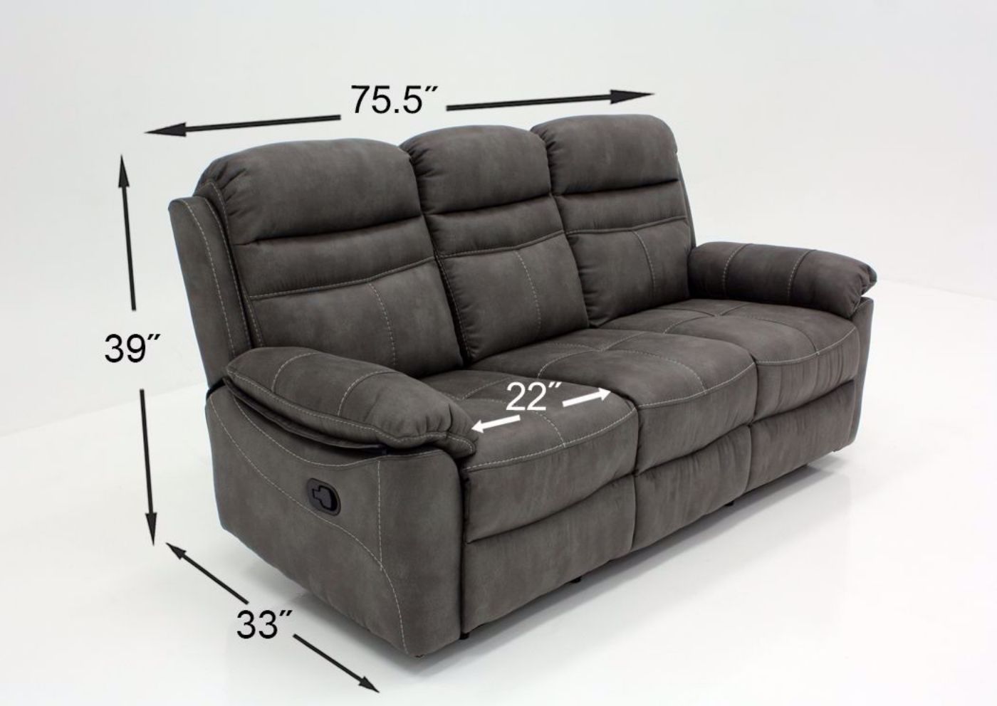 Gray Slate Reclining Sofa Set Showing the Sofa Dimensions | Home Furniture Plus Bedding