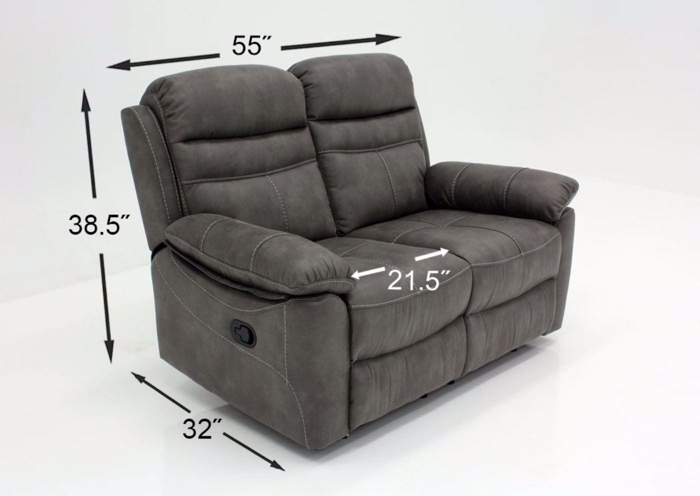 Gray Slate Reclining Sofa Set Showing the Loveseat Dimensions | Home Furniture Plus Bedding