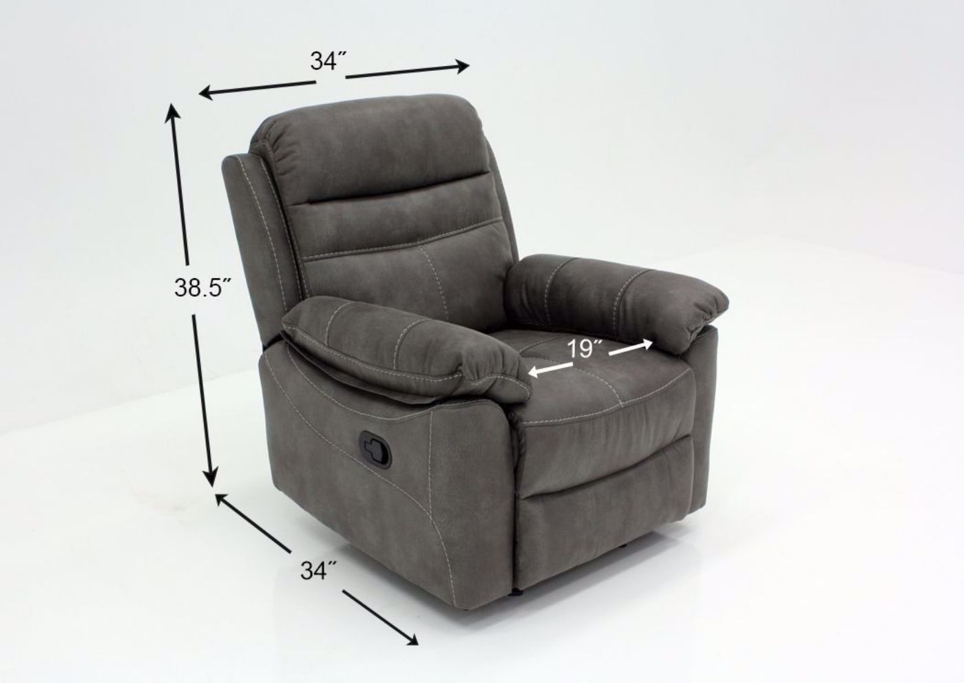 Gray Slate Reclining Sofa Set Showing the Recliner Dimensions | Home Furniture Plus Bedding