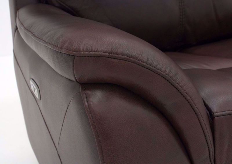 Brown Alpha POWER Reclining Sofa Pillow Arm Detail | Home Furniture Plus Mattress