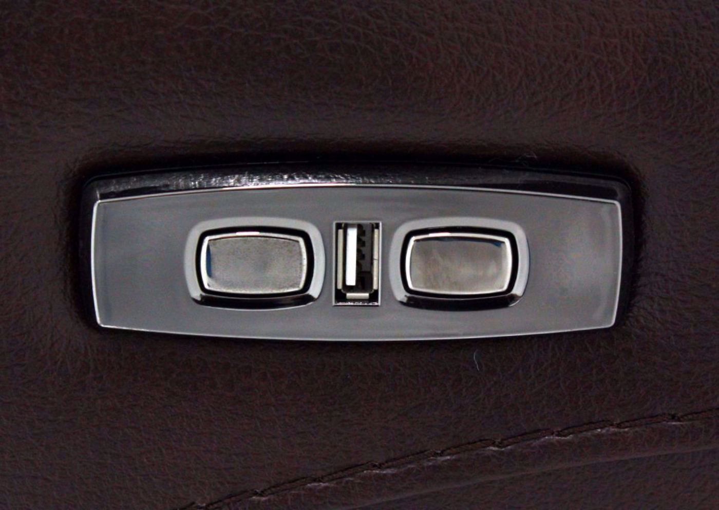 Brown Alpha POWER Reclining Sofa Showing Power Buttons and USB Port | Home Furniture Plus Mattress