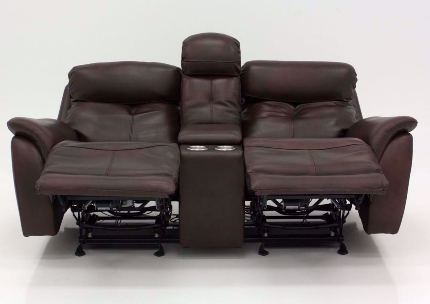 Brown Alpha POWER Glider Reclining Loveseat Front Facing in a Fully Reclined Position | Home Furniture Plus Mattress | Home Furniture Plus Mattress