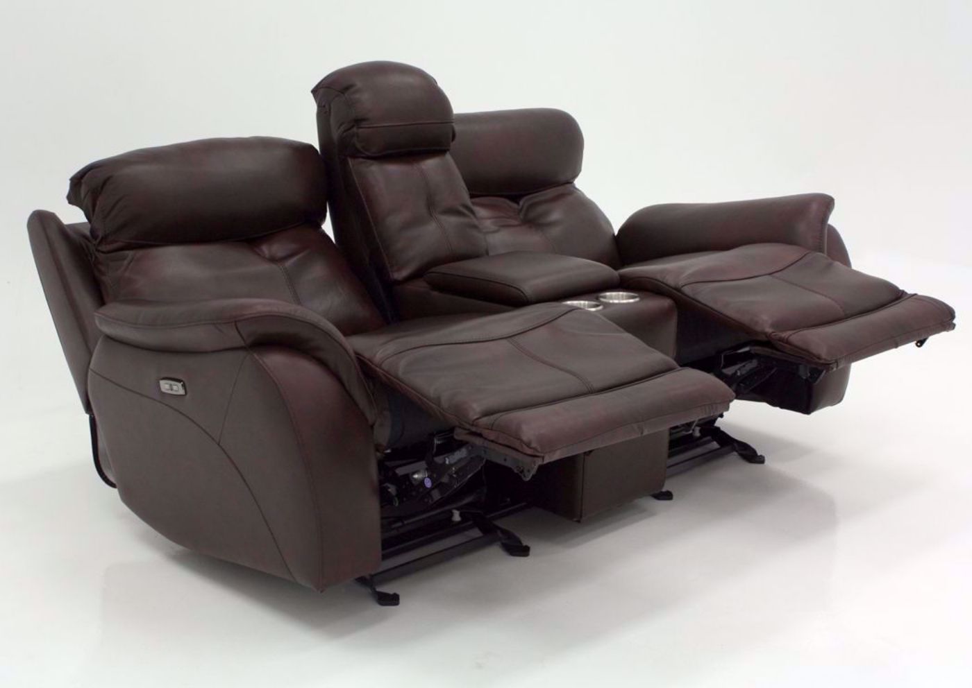 Brown Alpha POWER Glider Reclining Loveseat  at an Angle in a Fully Reclined Position | Home Furniture Plus Mattress | Home Furniture Plus Mattress