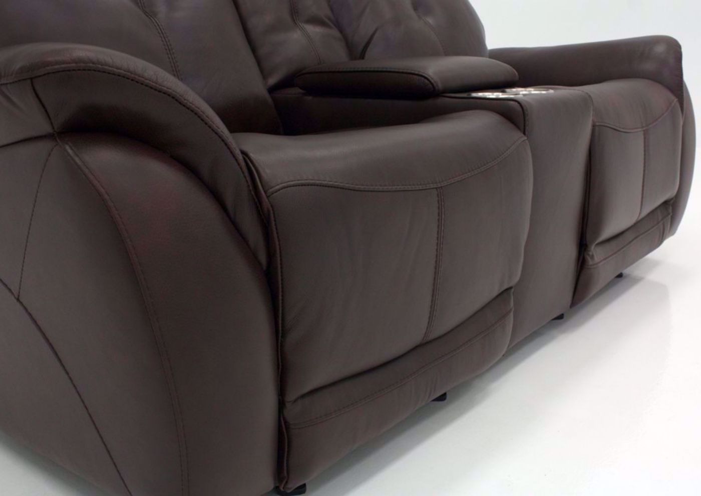 Brown Alpha POWER Glider Reclining Loveseat Showing the Chaise in a Closed Position | Home Furniture Plus Mattress