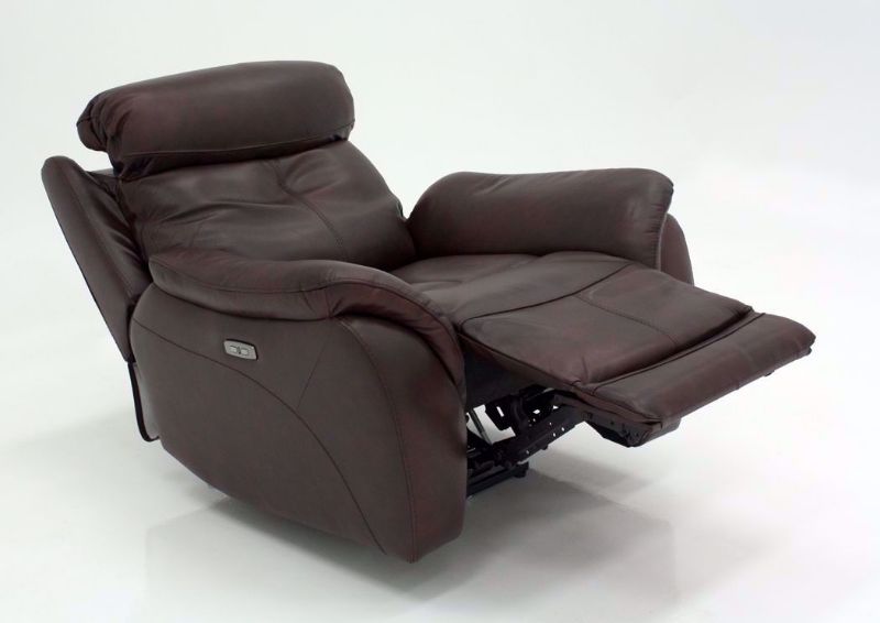 Brown Alpha POWER Recliner at an Angle in a Fully Reclined Position | Home Furniture Plus Mattress