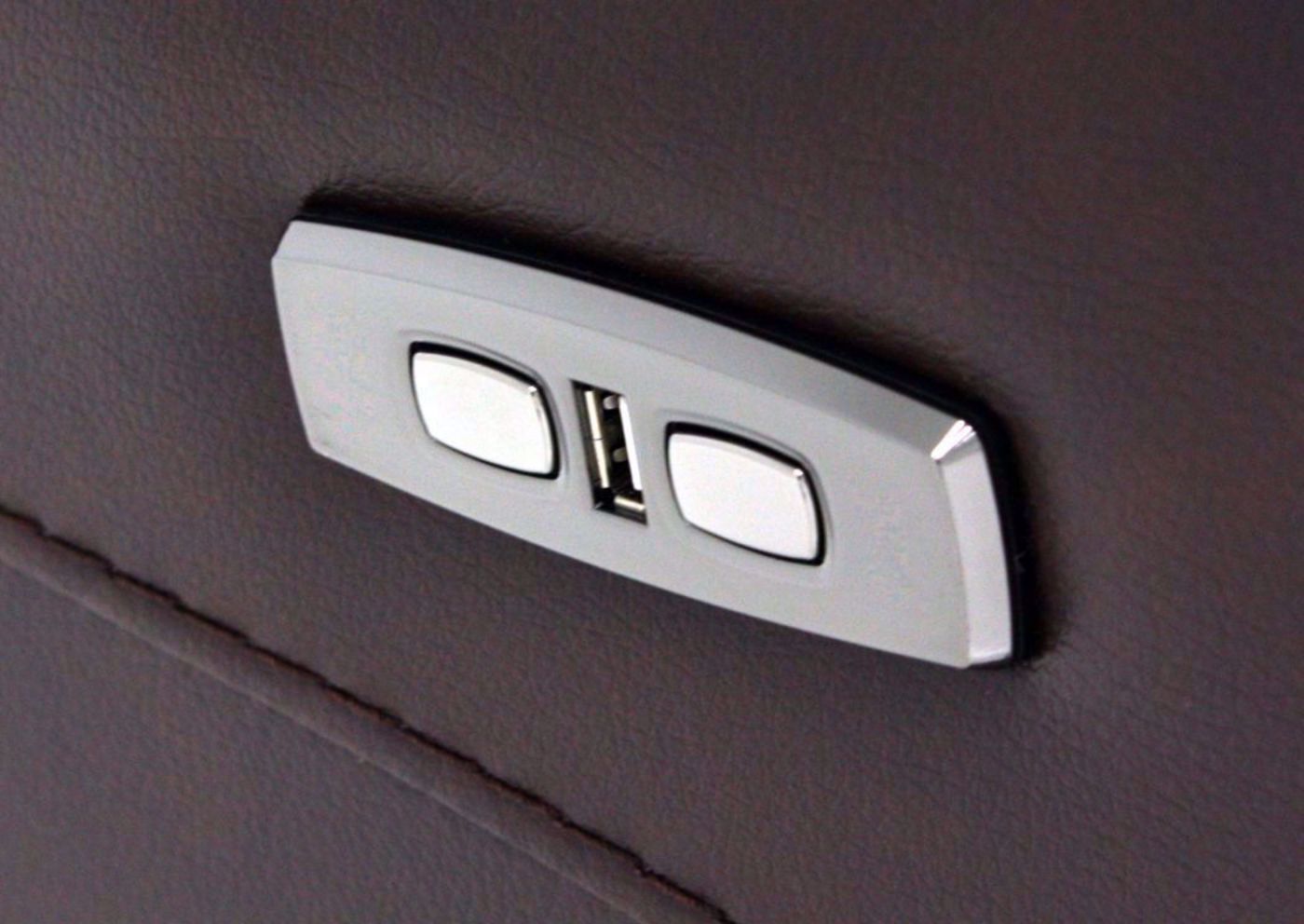 Brown Alpha POWER Recliner Showing the Power Buttons and USB Port | Home Furniture Plus Mattress