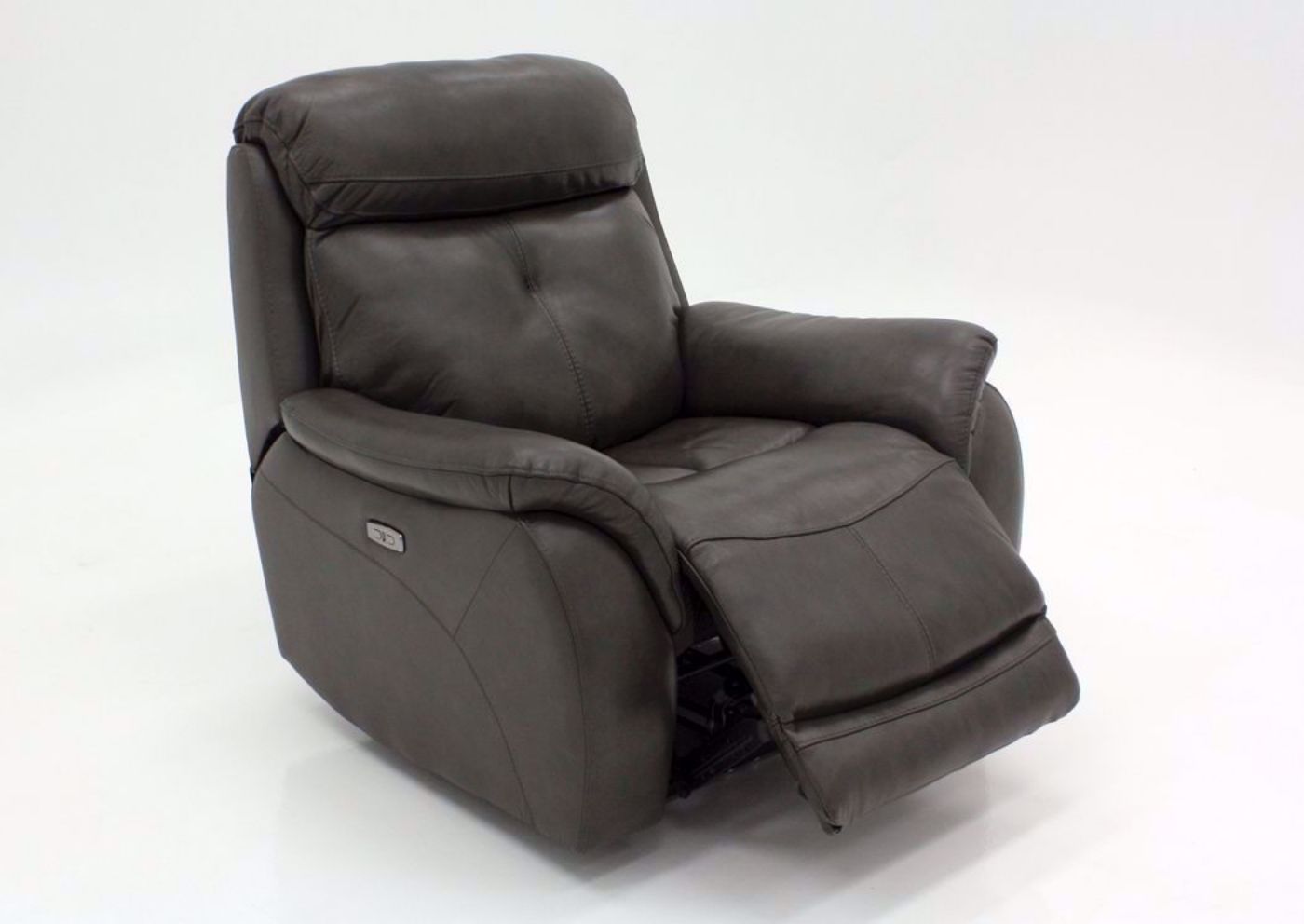 Dark Gray Alpha POWER Recliner at an Angle with the Chaise Open | Home Furniture Plus Mattress