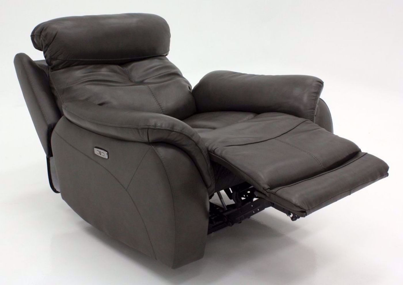 Dark Gray Alpha POWER Recliner at an Angle in a Fully Reclined Position | Home Furniture Plus Mattress