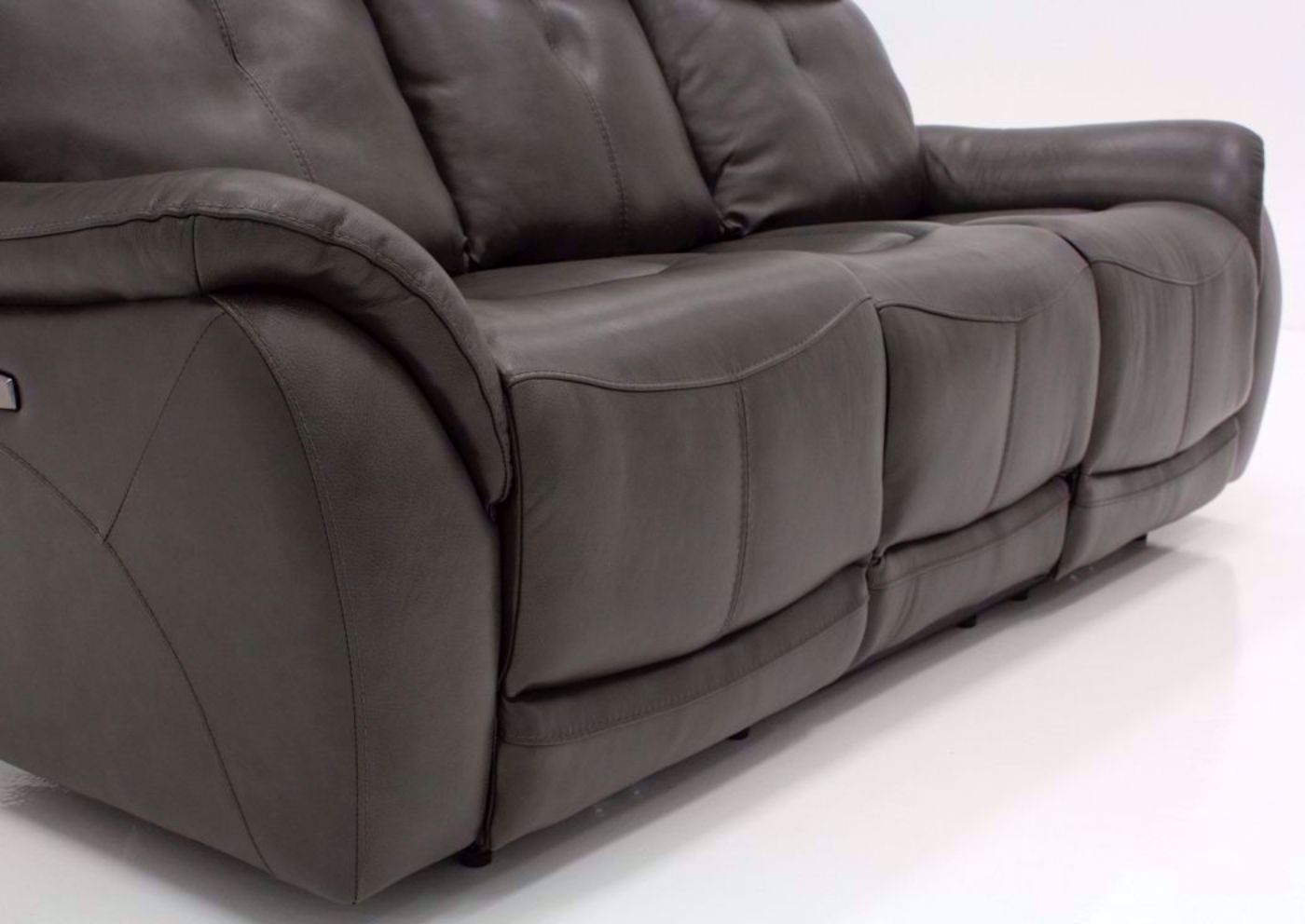 Dark Gray Alpha POWER Reclining Sofa Showing the Chaise in a Closed Position | Home Furniture Plus Bedding