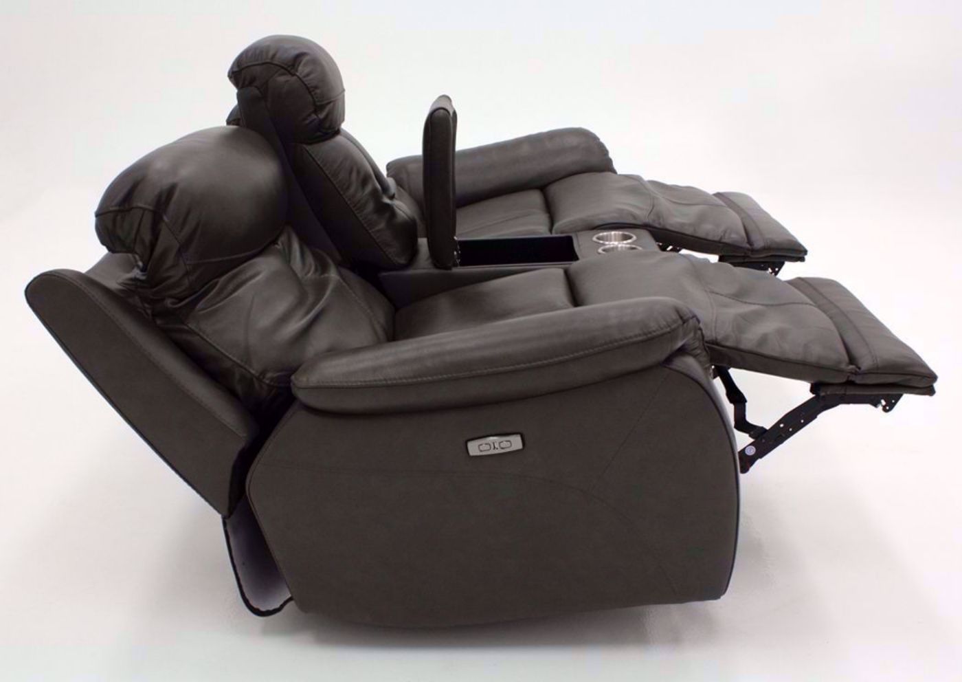 Dark Gray Alpha POWER Glider Reclining Loveseat Side View in a Fully Reclined Position | Home Furniture Plus Bedding