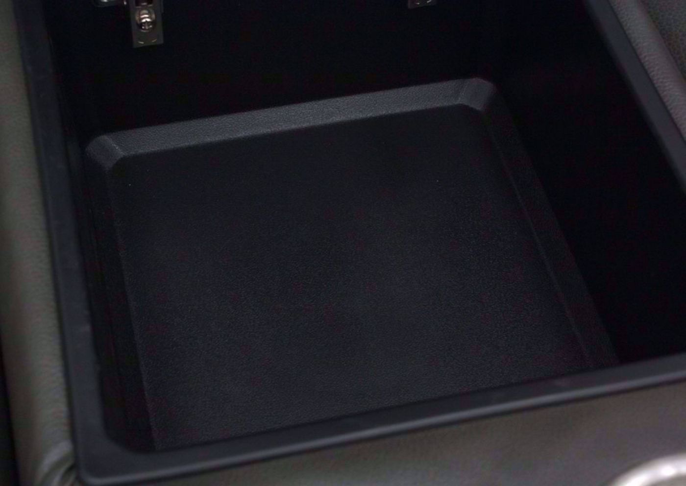 Dark Gray Alpha POWER Glider Reclining Loveseat Showing the Interior of the Storage Console | Home Furniture Plus Bedding