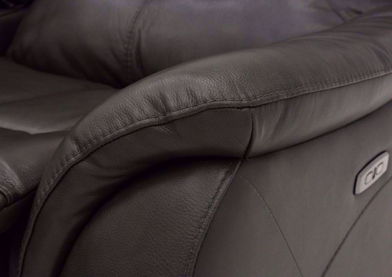 Dark Gray Alpha POWER Glider Reclining Loveseat Showing a Pillow Arm | Home Furniture Plus Bedding