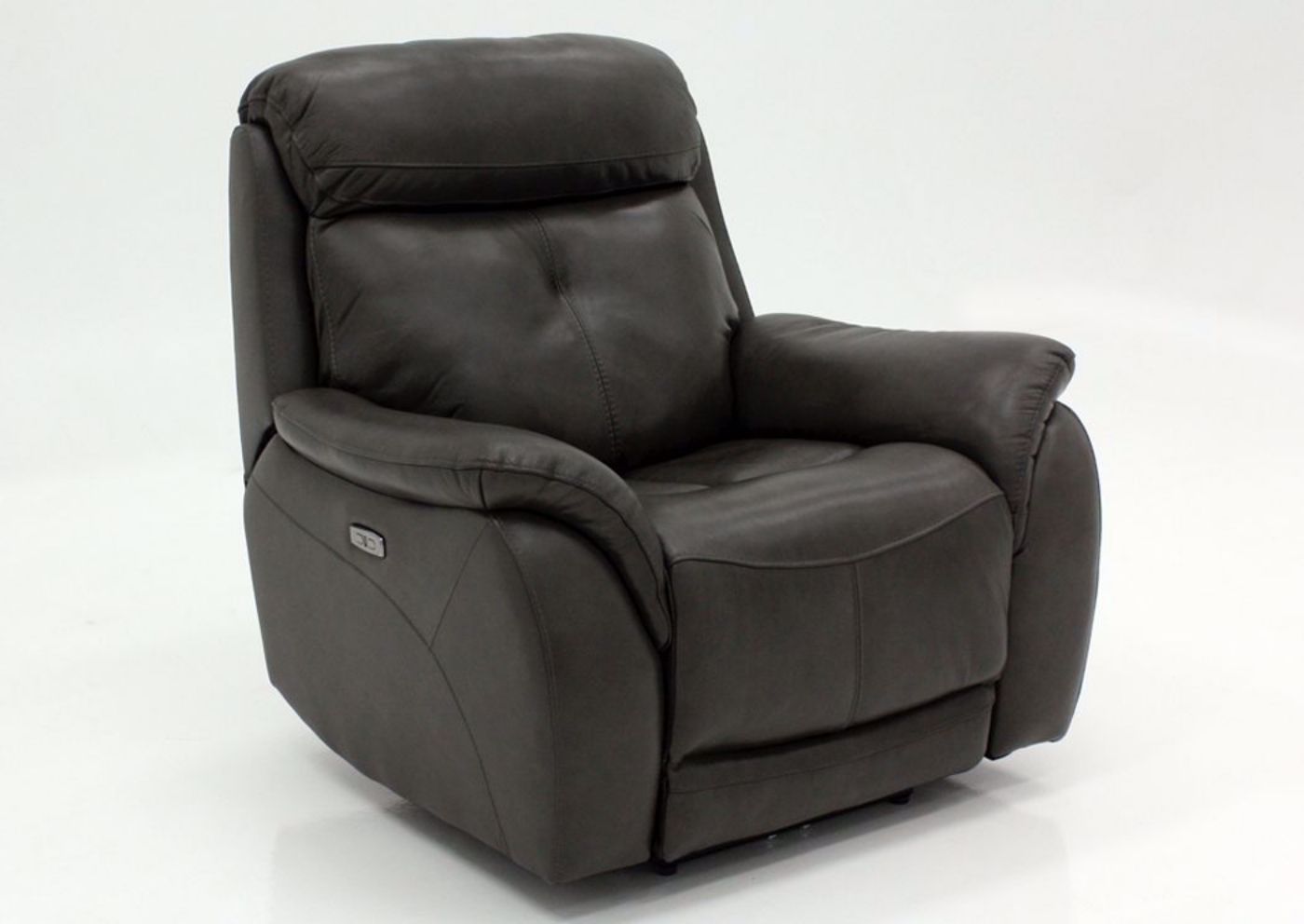 Dark Gray Alpha POWER Recliner at an Angle | Home Furniture Plus Mattress