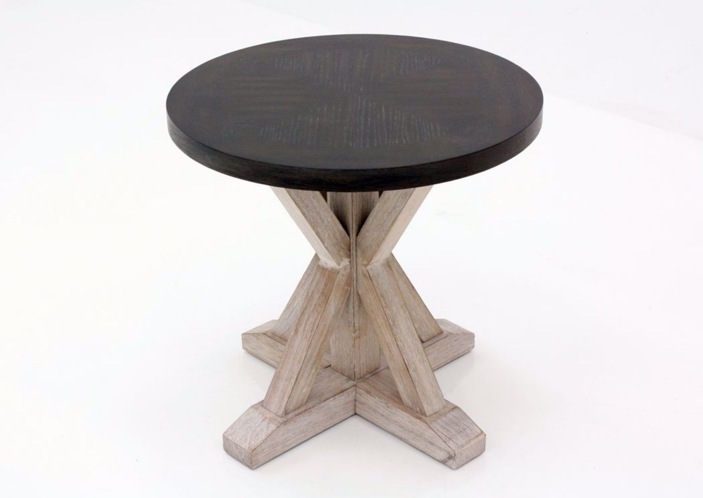 Brown Jefferson Round End Table at an Angle From the Top | Home Furniture Plus Mattress