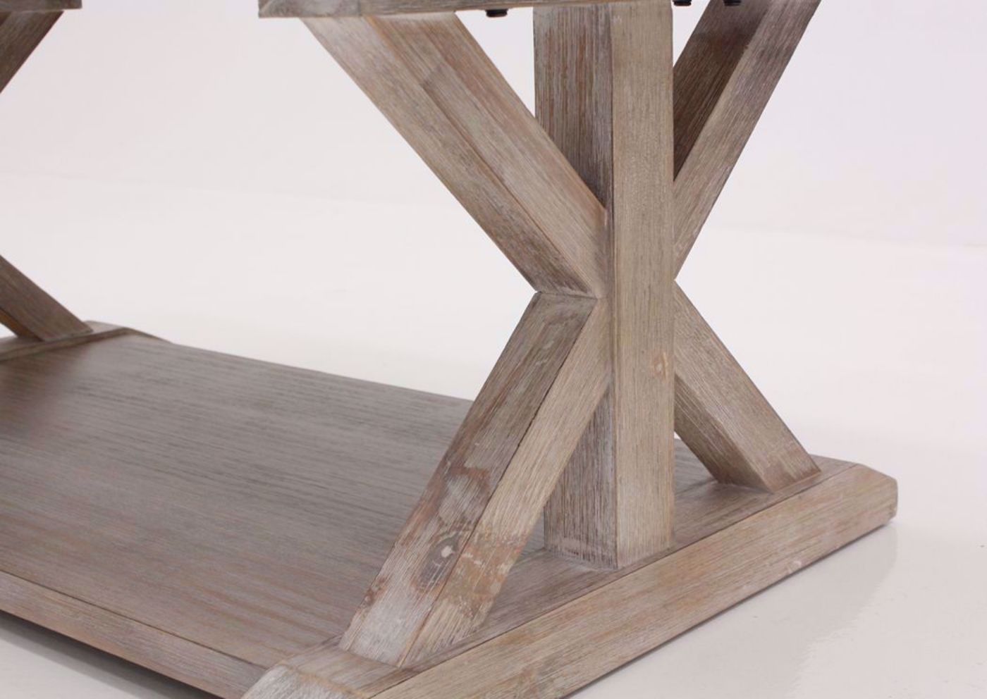 Brown Jefferson Coffee Table Showing the Side X-Brace Legs | Home Furniture Plus Mattress