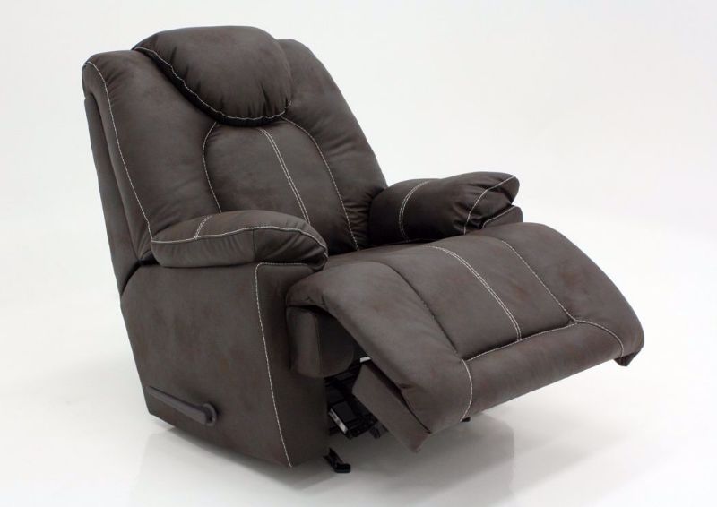 Coffee Brown Warrior Rocker Recliner by Ashley Furniture at an Angle With the Chaise Open | Home Furniture Plus Mattress