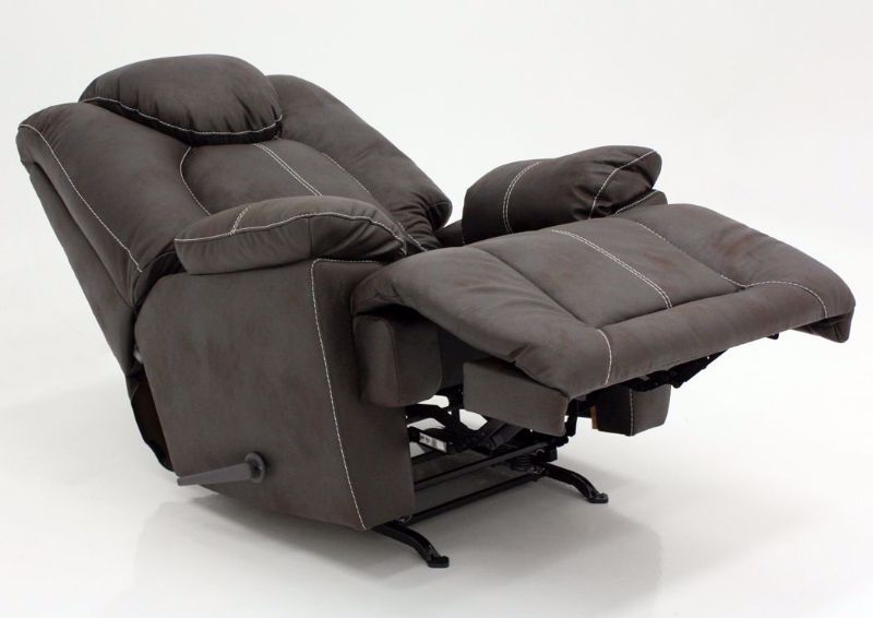 Coffee Brown Warrior Rocker Recliner by Ashley Furniture at an Angle in a Fully Reclined Position | Home Furniture Plus Mattress