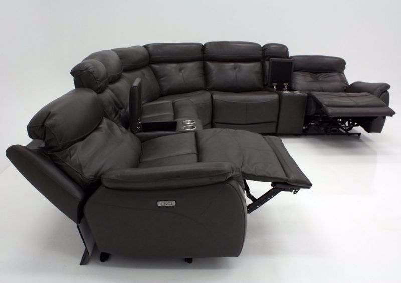 Dark Gray Alpha POWER Reclining Sectional Fully Reclined Showing from the Left Side | Home Furniture Plus Mattress