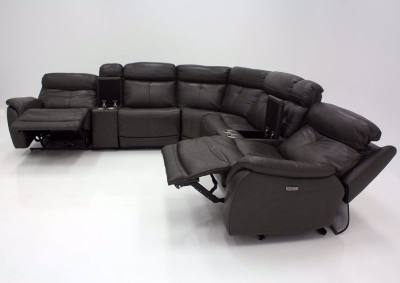 Dark Gray Alpha POWER Reclining Sectional Fully Reclined Showing from the Right Side | Home Furniture Plus Mattress