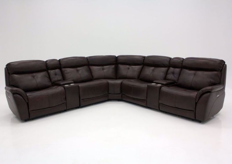 Brown Alpha POWER Reclining Leather Sectional, Front Facing | Home Furniture Plus Mattress