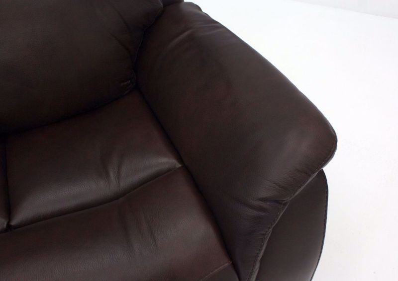 Brown Alpha POWER Reclining Leather Sectional Showing the Pillow Arm | Home Furniture Plus Mattress