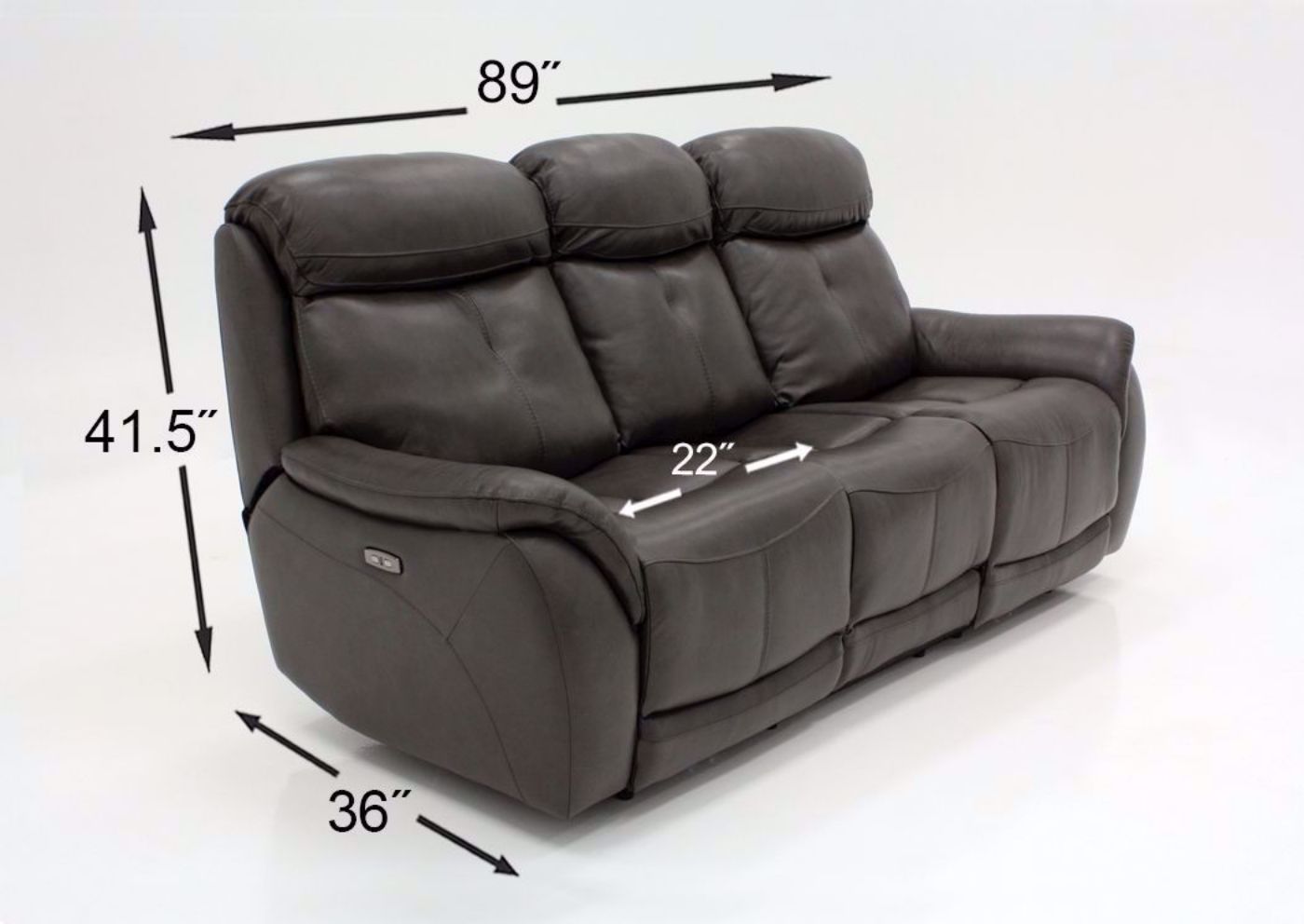 Dark Gray Alpha POWER Reclining Living Room Set Showing the Sofa Dimensions | Home Furniture Plus Bedding